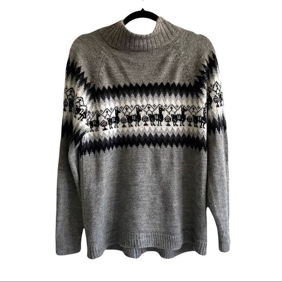 LAMA LUX Peru Wool Zip Front Knit Cardigan Sweater Jacket Gray Black White M/L - Picture 5 of 8